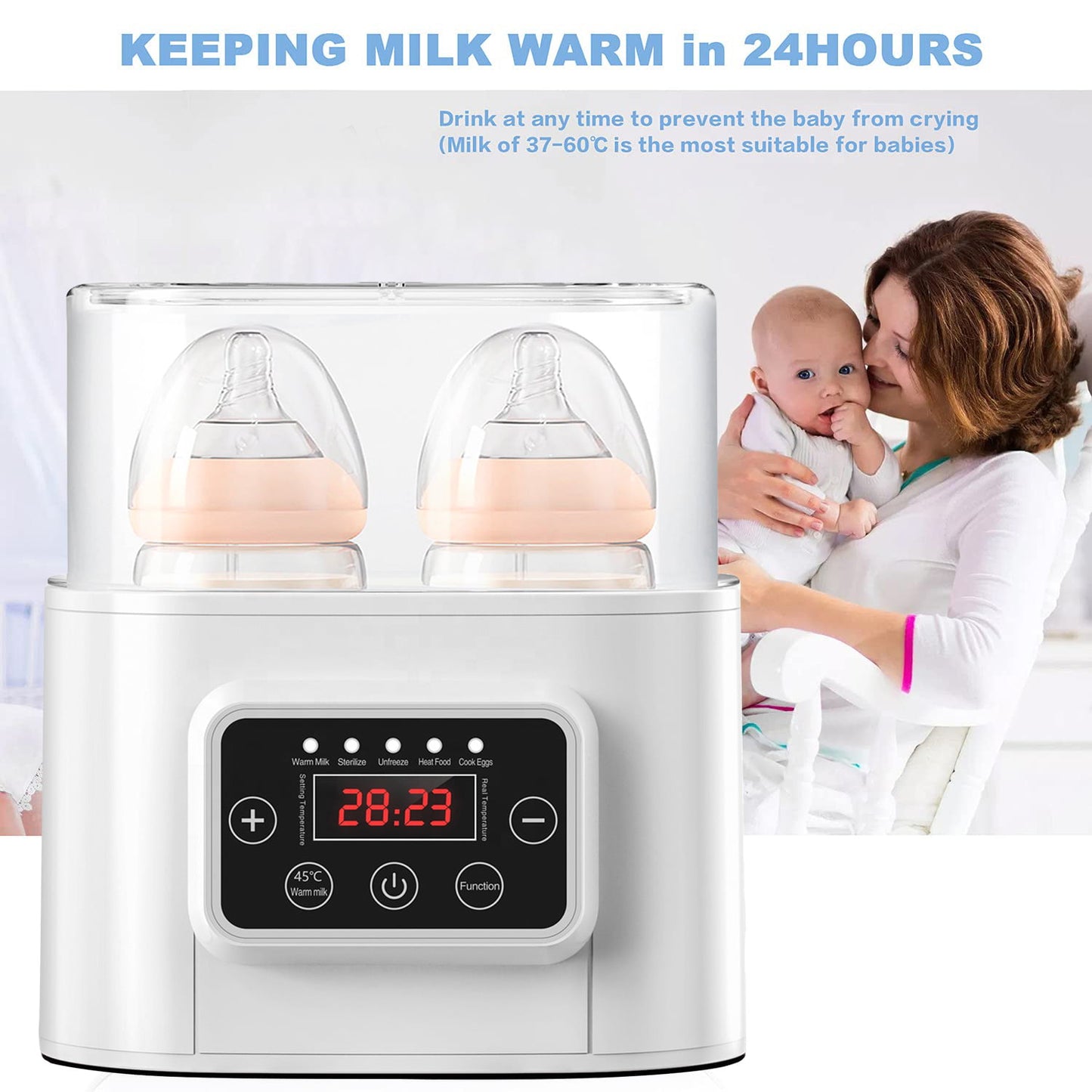 Laverner Baby Bottle Warmer, Bottle Sterilizer, 7-in-1 Fast Bottle Warmer Food Heater&Defrost, Baby Breast Milk Formula Warmer with LCD Display