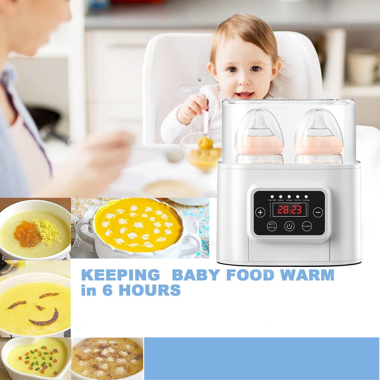 Laverner Baby Bottle Warmer, Bottle Sterilizer, 7-in-1 Fast Bottle Warmer Food Heater&Defrost, Baby Breast Milk Formula Warmer with LCD Display