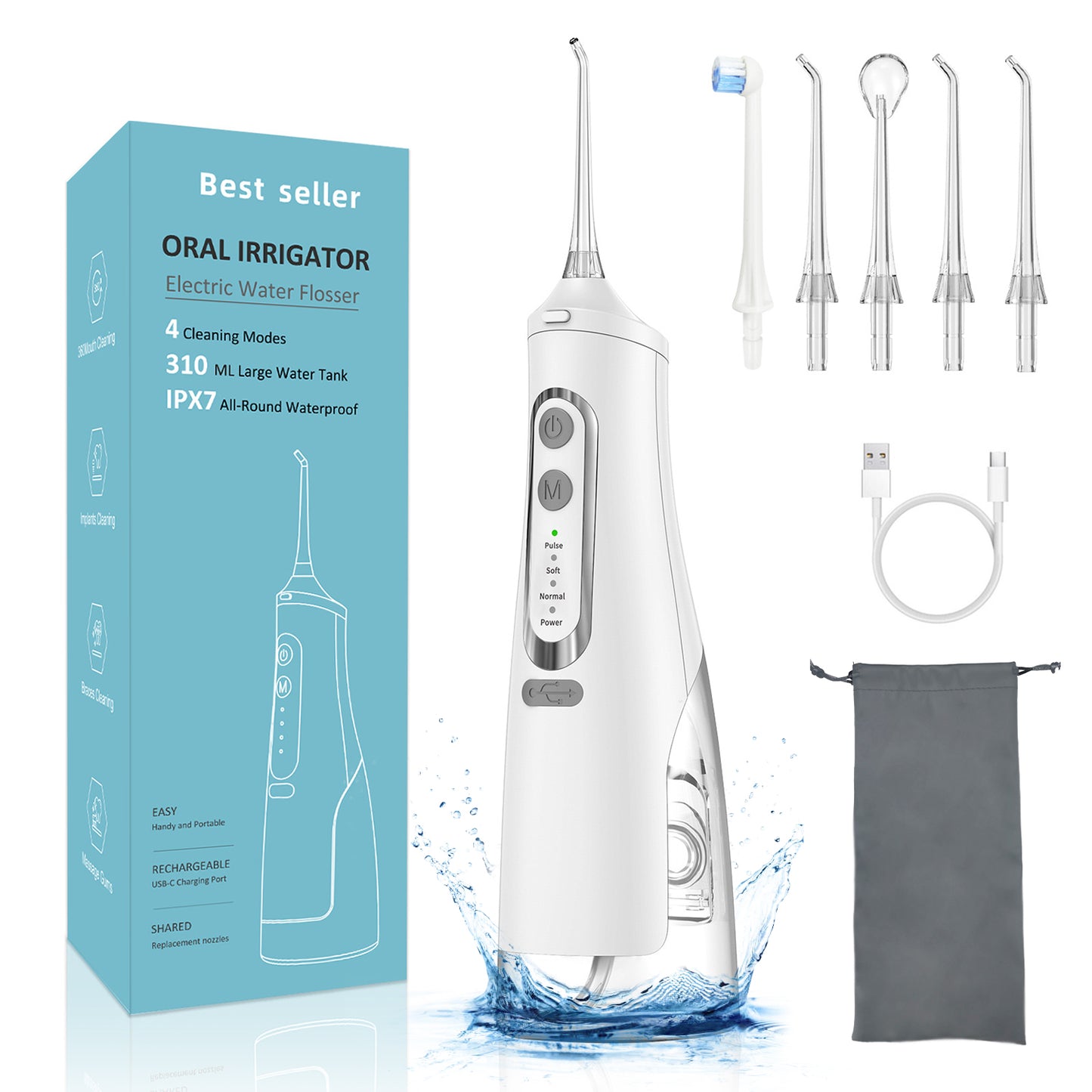 Jungle Wave Water Flosser,Water Flosser Cordless Portable Dental Flossers with 4 Modes 5 Tips,Dental Care,Waterproof Oral Irrigator Rechargeable Powerful Teeth Oral Cleaner for Home & Travel-White