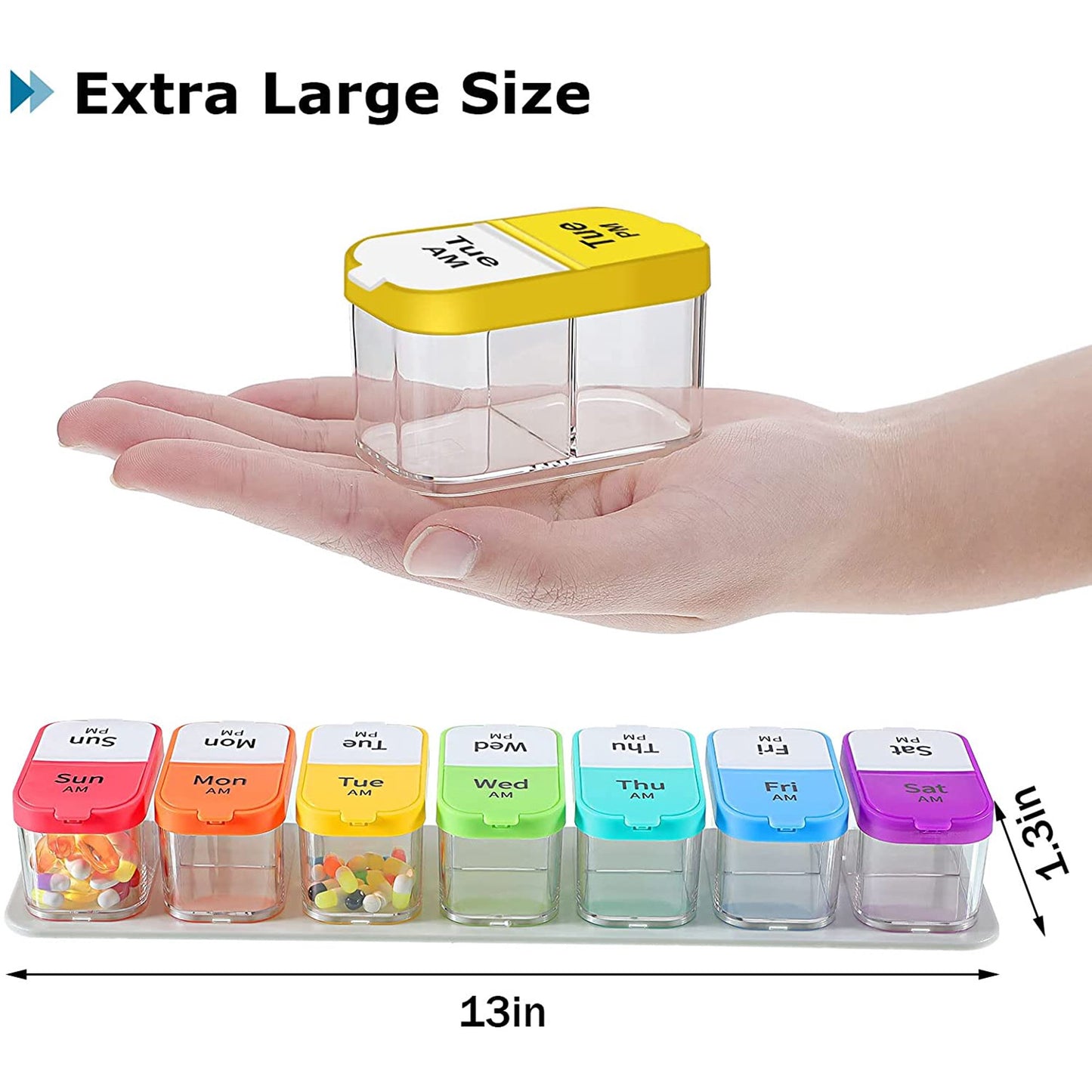 Extra Large Pill Organizer 7 Day XL Daily 2 Times a Day Pill Box 7 Day Am Pm Pill Case Jumbo Pill Container for Supplements Big Pill Holder Twice A Day Oversized Daily Medicine Organizer for Vitamins