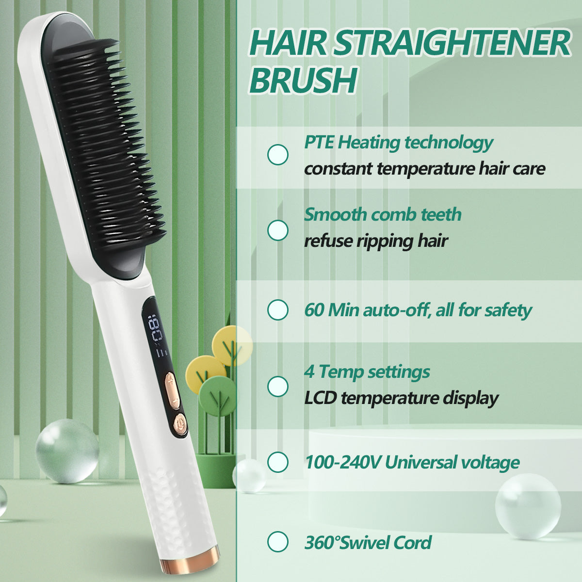 Hair Straightener Brush, Ionic Hair Straightener Comb with Fast Heating & Anti-Scald Perfect for Professional Salon at Home