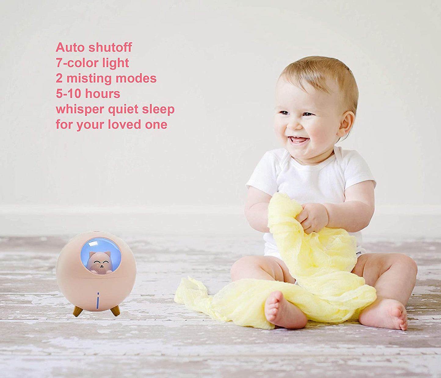 Mist Mini Humidifier, for Kids Baby Nursery Bedroom, 7-Color Lights 2 Mist Mode Auto Shutoff Whisper Silent Small Humidifier 220ml