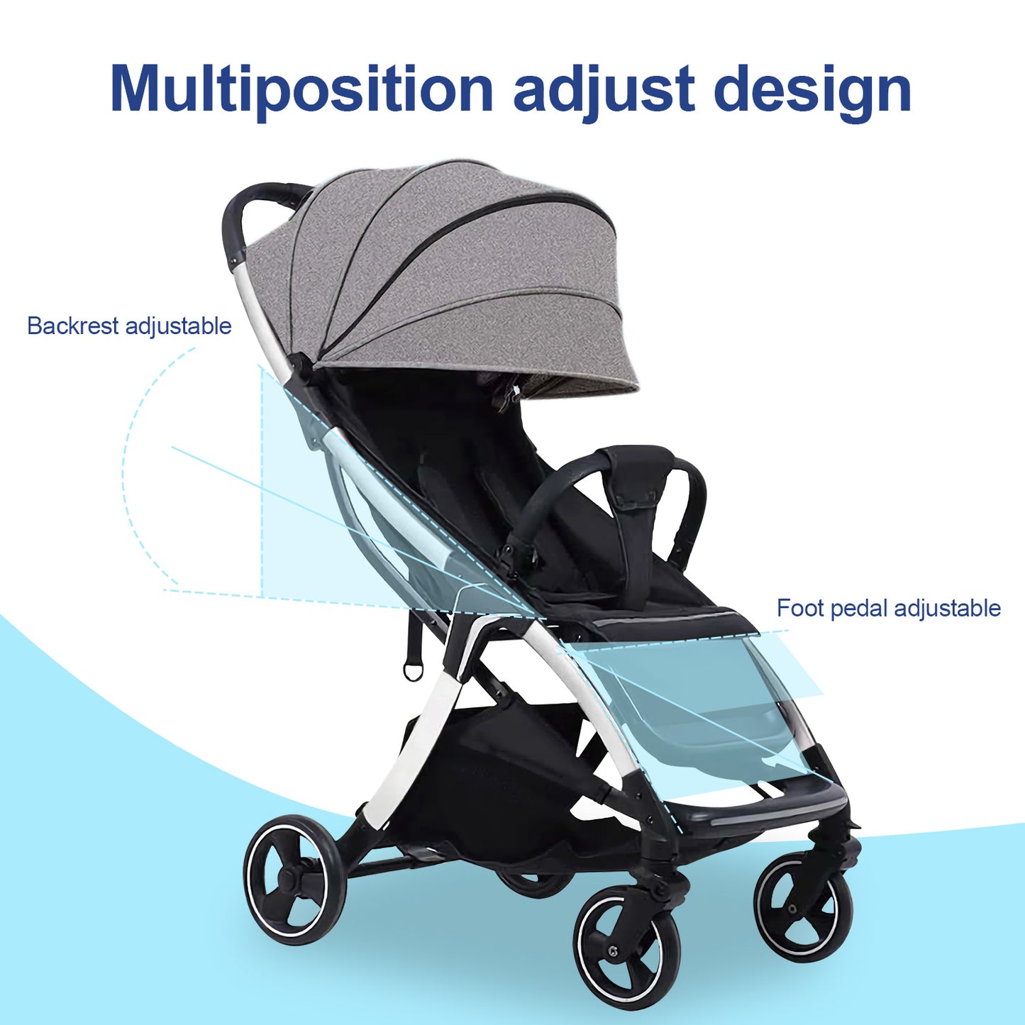 Lightweight Stroller for Toddlers, 2-in-1 Reversible and Reclinable Seat Compact Travel Stroller with Sun Canopy, Easy Carry Stroller with Adjustable Handles & Backrest