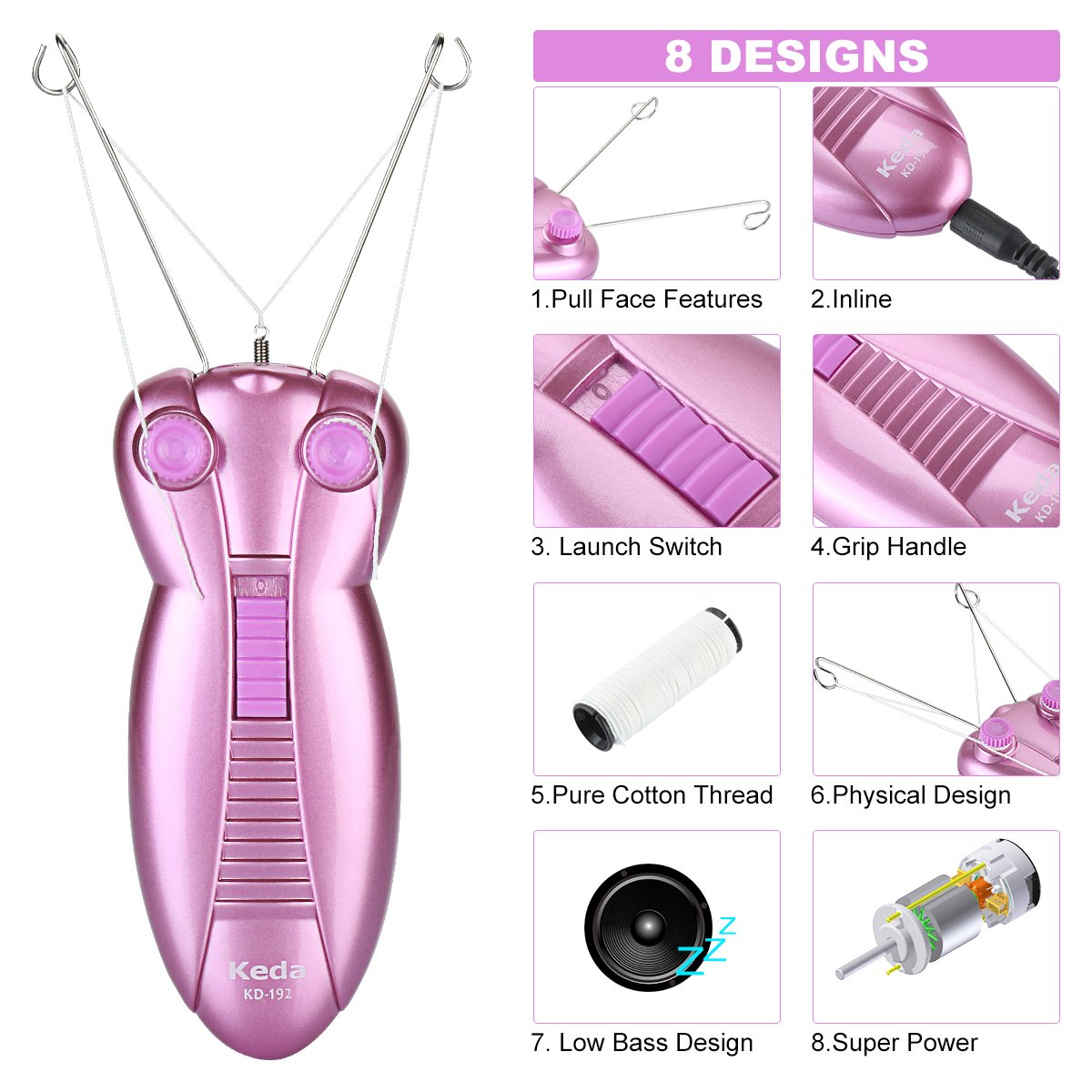 Centerel Ladies Facial Hair Remover Electric Women's Beauty Epilator Facial Threading Hair Removal Shaver Face Massager Pull Faces Delicate Device Depilation，Female