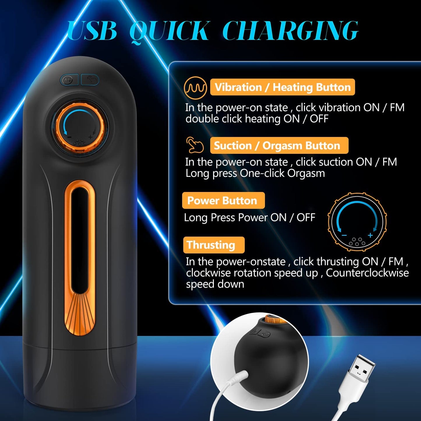 Centerel Male Masturbator 4 in 1  Automatic Masturbator with 10 Thrusting & 10 Vibrating & 4 Sucking Modes 40 ℃ Heating Sex Toys for Men