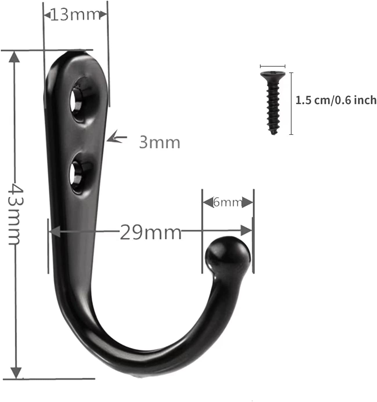 Happylost 10 PCS Black Hooks Wall Hooks Coat Hooks Robe Hook Towel Hook Hat Hook for Hanging Heavy Duty Zinc Alloy Material Coat Hanger with 20 Pieces Screws for Bath Kitchen Garage Single Coat Hanger