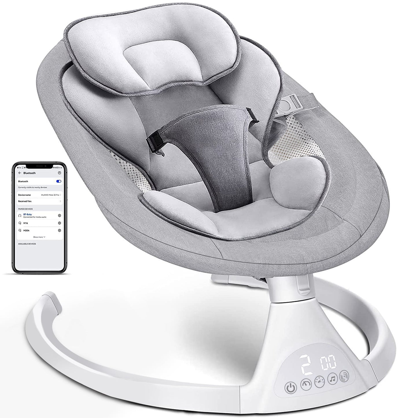 Bluetooth Baby Swing for Infants, Newborn Sleeping Crib and Bouncer, Intelligent Auto-Sensing Swing, 5 Speed, 10 Lullabies, Remote Control