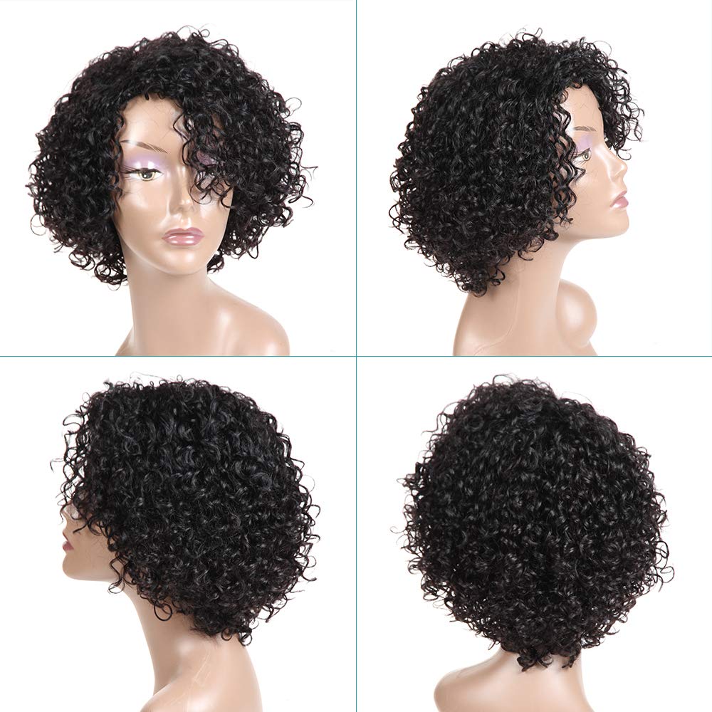 Human Hair Wigs 10 inch Short Kinky Curly Brazilian Wigs For Black Women Short Wigs No Lace Front Natural Color