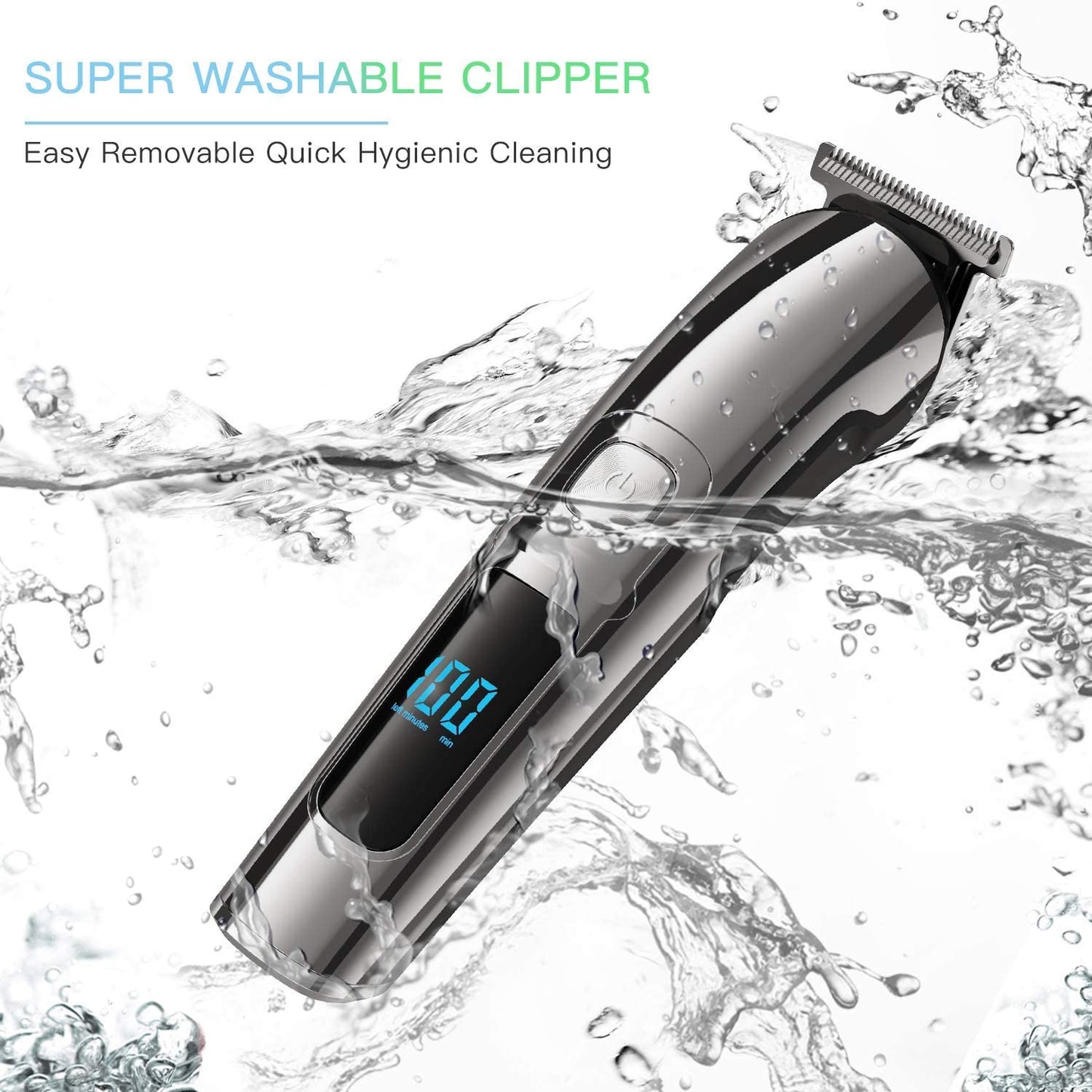 16 in 1 Hair Clippers, IPX7 Waterproof Hair Beard Trimmer USB Rechargeable Men's Cordless Haircut Groomer Kit w/2-Speed Adjustable, Barber Cape, Storage Stand for Face Nose Ear Home Travel Wet/Dry Use