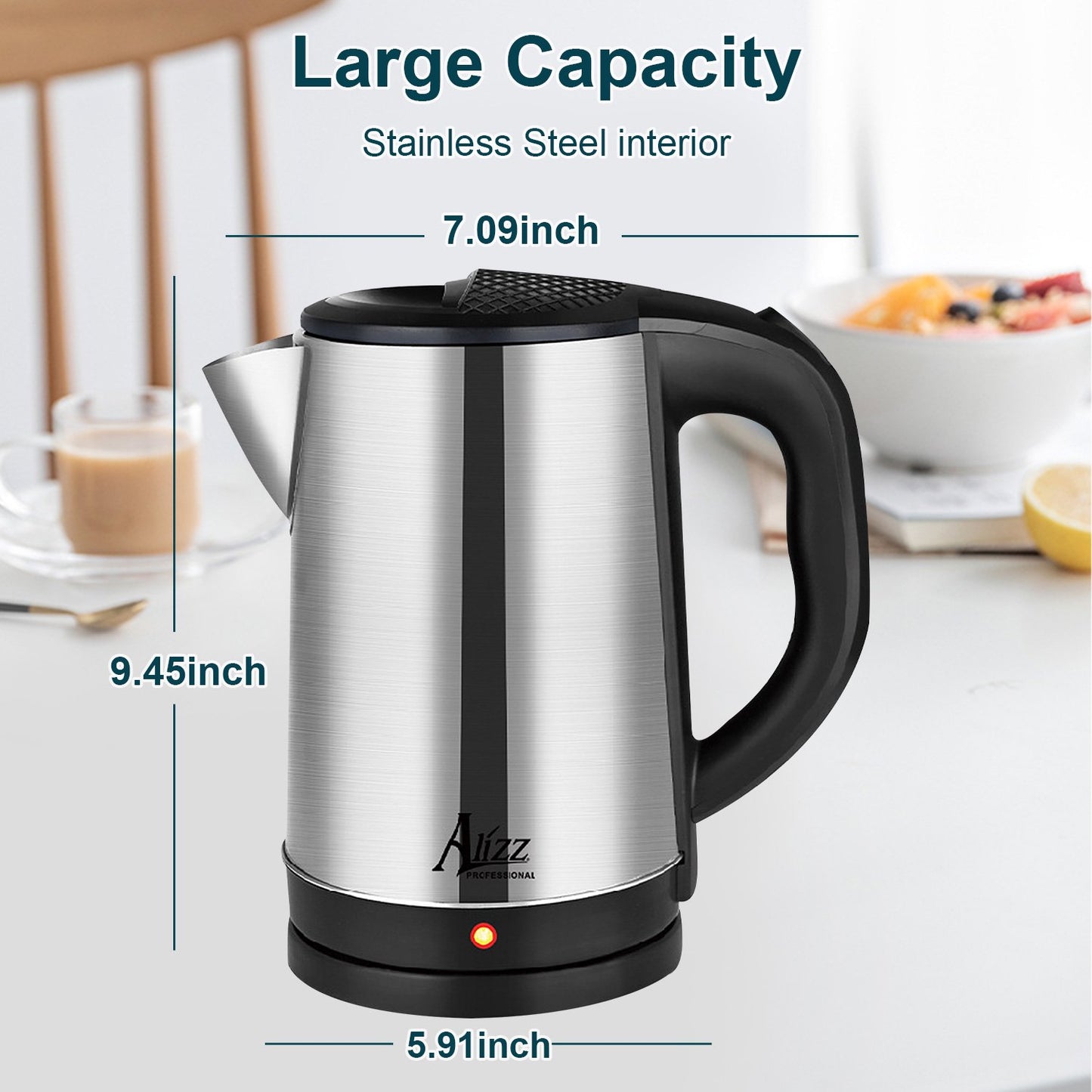 Electric Kettle Water Boiler for Tea Coffee Stainless Steel 1.8L Large Cordless Hot Water Pot BPA Free with Auto Shut-Off Boil-Dry Protection LED Light 2000W