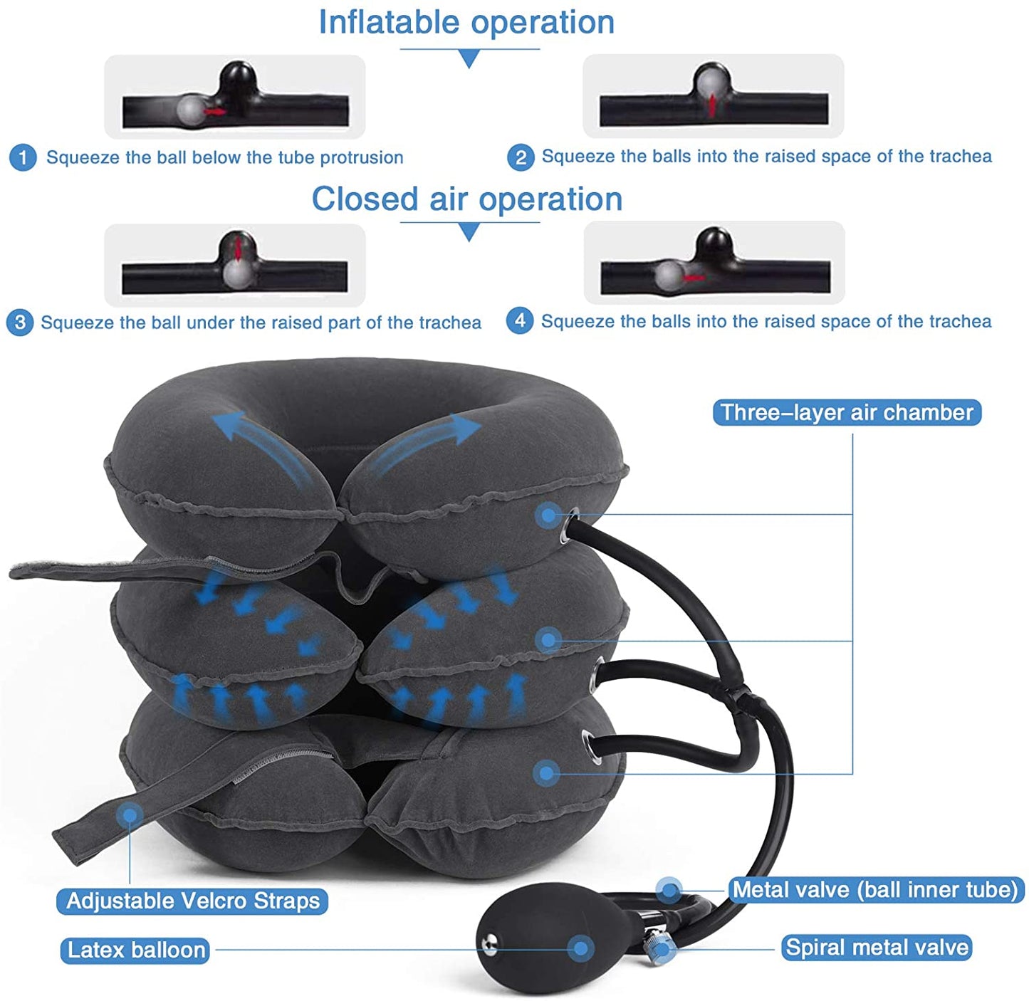 Cervical Neck Traction Device Inflatable Neck Support, Adjustable Neck Brace is Good for Spine Alignment and Chronic Neck Pain Relief, Traction Collar is Easy to Use at Home or Office