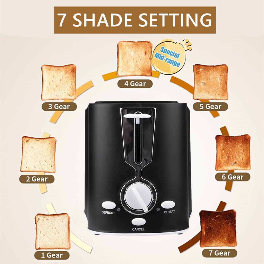 2 Slice Toaster, Stainless Steel Toaster 7 Bread Shade Settings, Warming Rack Defrost/Reheat/Cancel, Extra Wide Slots, Removable Crumb Tray 800 W