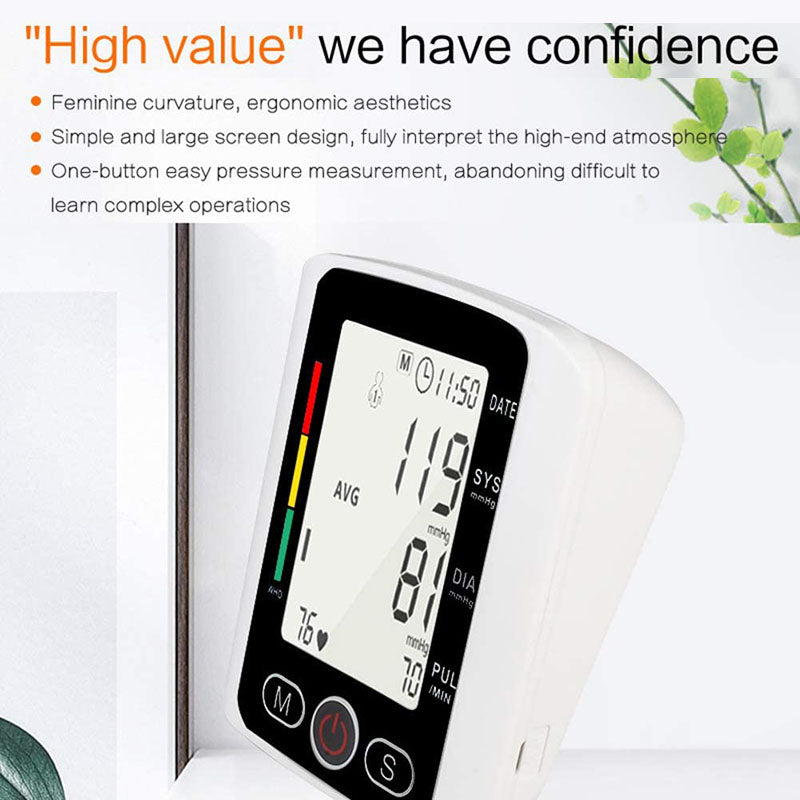 Blood Pressure Monitor, Upper Arm Blood Pressure Monitor, Rechargeable BP Machine with LCD Display, Voice Broadcast and 2 User Recall