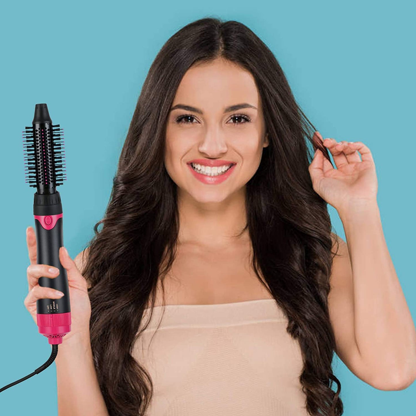 Hair Dryer Brush & Volumizer with Negative Ionic Technology, Detachable & Interchangeable Brush Head, Hot Air Brush for Curling, Straightening & Styling, Heat Protective Glove Included