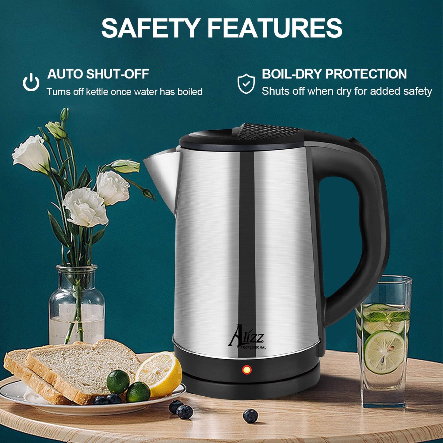 Electric Kettle Water Boiler for Tea Coffee Stainless Steel 1.8L Large Cordless Hot Water Pot BPA Free with Auto Shut-Off Boil-Dry Protection LED Light 2000W