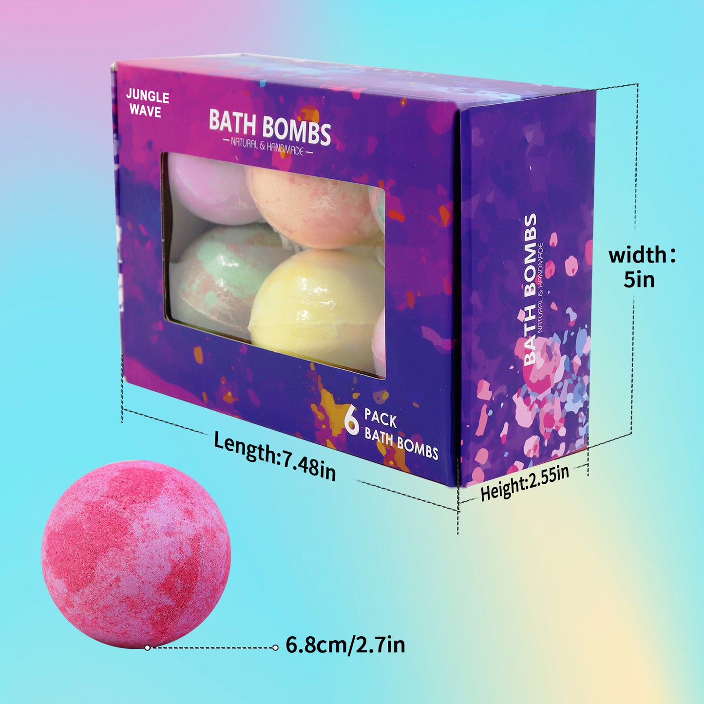 6Pcs Bath Bomb Gift Set, Natural Bath Bombs for Women and Kids, Handmade Bath Bombs for Relaxation and Stress Relief