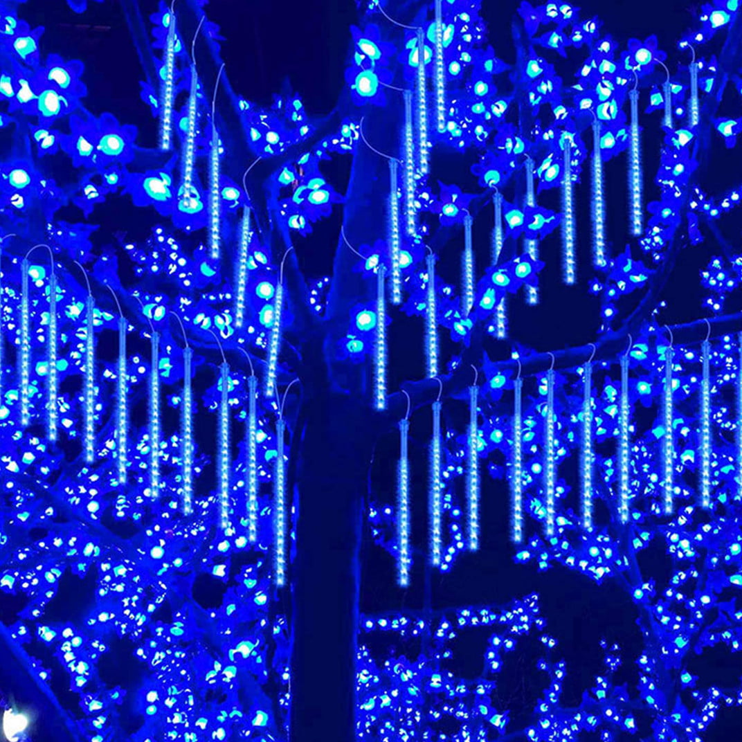 Christmas Lights, Meteor Shower Icicle String Lights, 18 Inches 8 Tubes 288 LED Christmas Lights Outdoor Dropping Lights, Hanging Falling Rain Lights Holiday Christmas Tree Lights, Blue