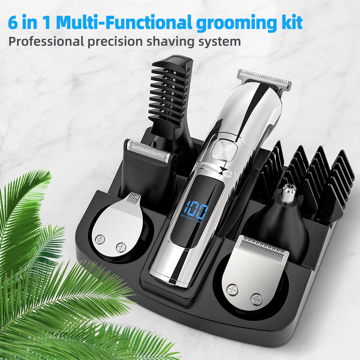 16 in 1 Hair Clippers, IPX7 Waterproof Hair Beard Trimmer USB Rechargeable Men's Cordless Haircut Groomer Kit w/2-Speed Adjustable, Barber Cape, Storage Stand for Face Nose Ear Home Travel Wet/Dry Use