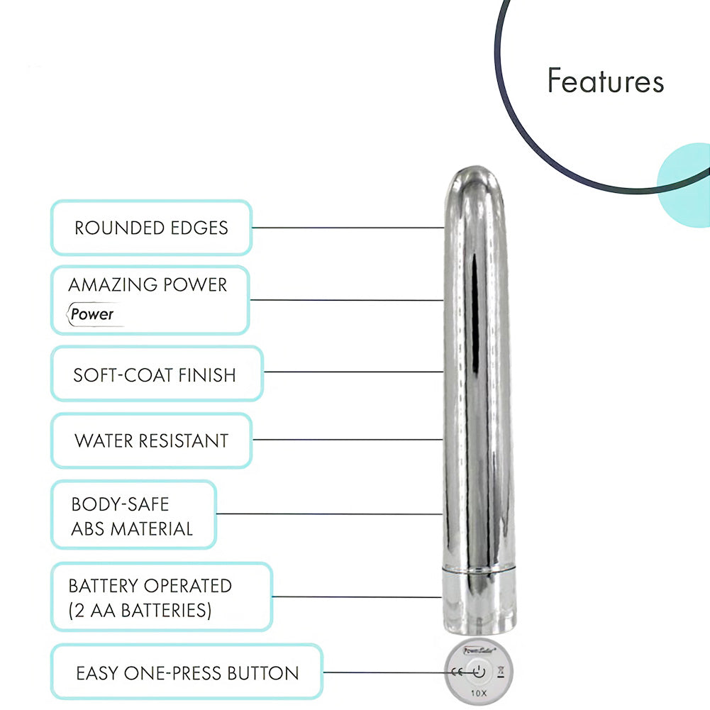 CENTEREL 7" Classic Vibrator 1 Button 10 Functions Water-Resistant Motor Adult Sex Toy-Silver