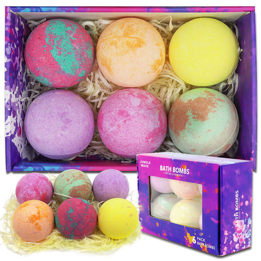 6Pcs Bath Bomb Gift Set, Natural Bath Bombs for Women and Kids, Handmade Bath Bombs for Relaxation and Stress Relief