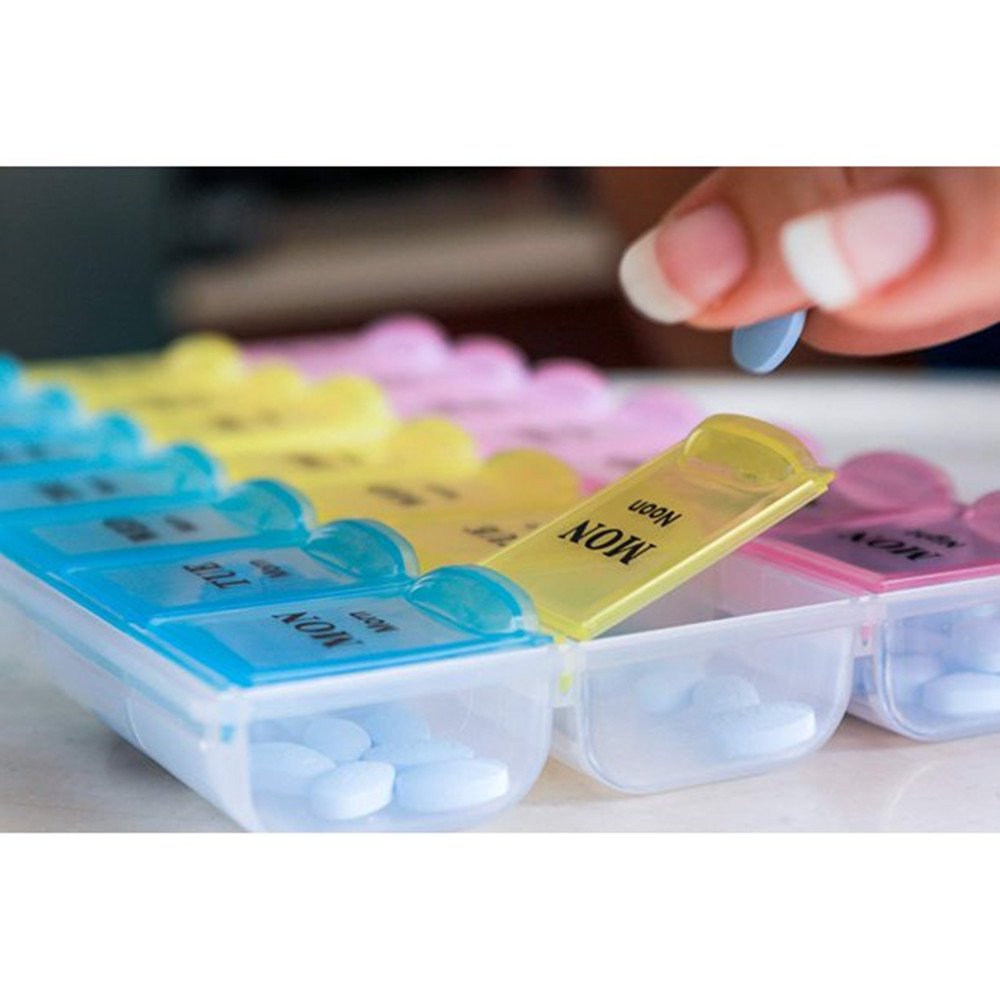 Weekly Pill Organizer, (Pack of 2) 21 Day Pill Planners for Pills Vitamins & Medication, 3 Times-a-Day Medication Reminder Boxes, Easy to Read & Travel Friendly