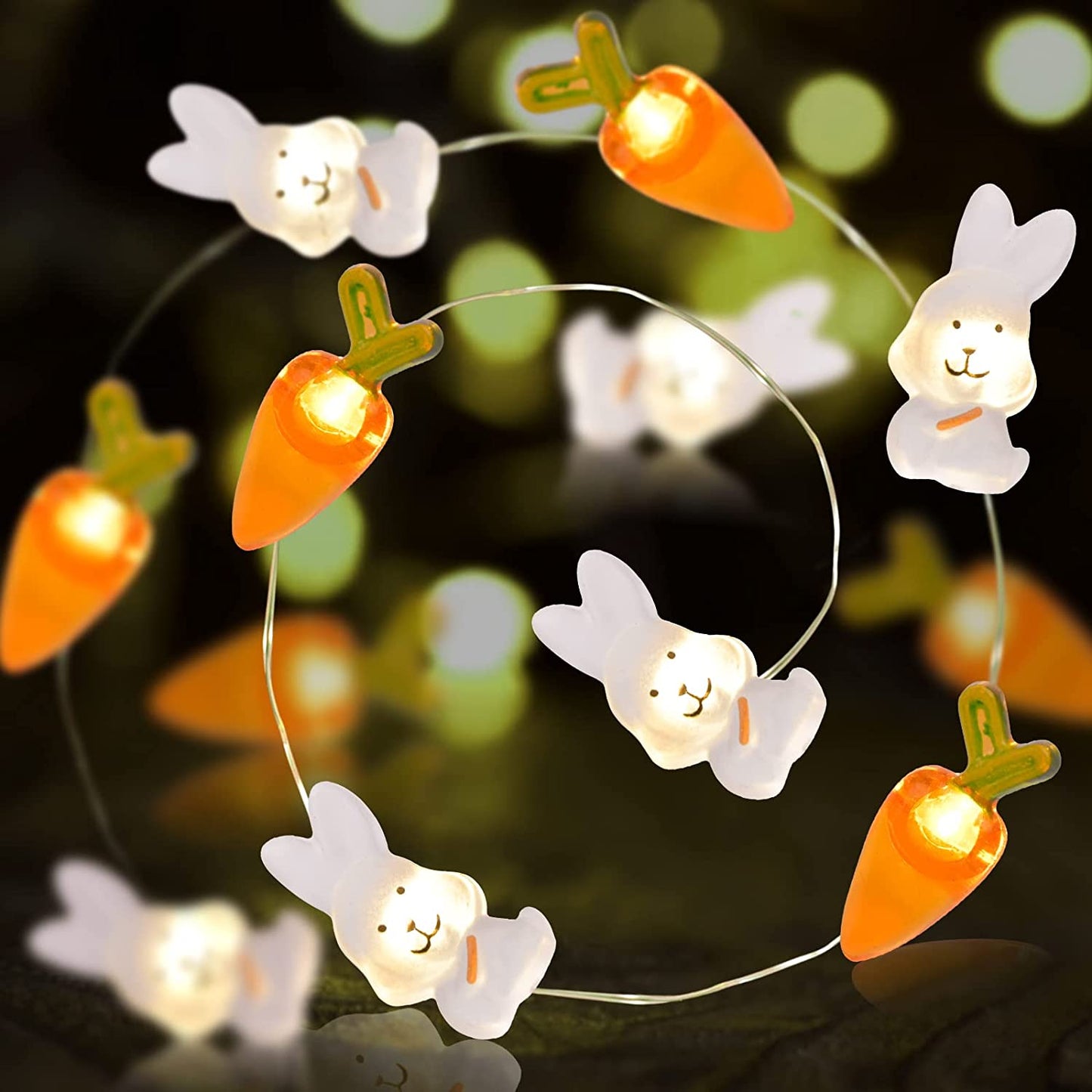 Happylost17 Easter Decorations 20LEDs Bunny Carrot LED String Lights Battery Operated, Easter Decor Spring Rabbit Fairy Lights, Always Bright, Warm Yellow