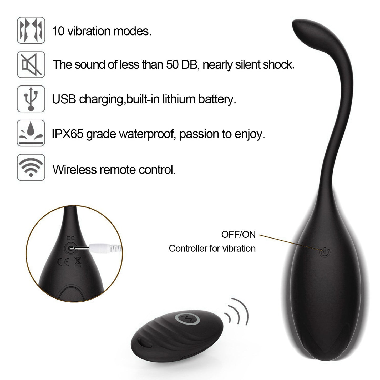 Vibrating Egg - Vibrators Wireless Remote Control Jump Egg Female Vaginal Stimulator Vibrators G-spot Massager Sex Toys for Women(Black)