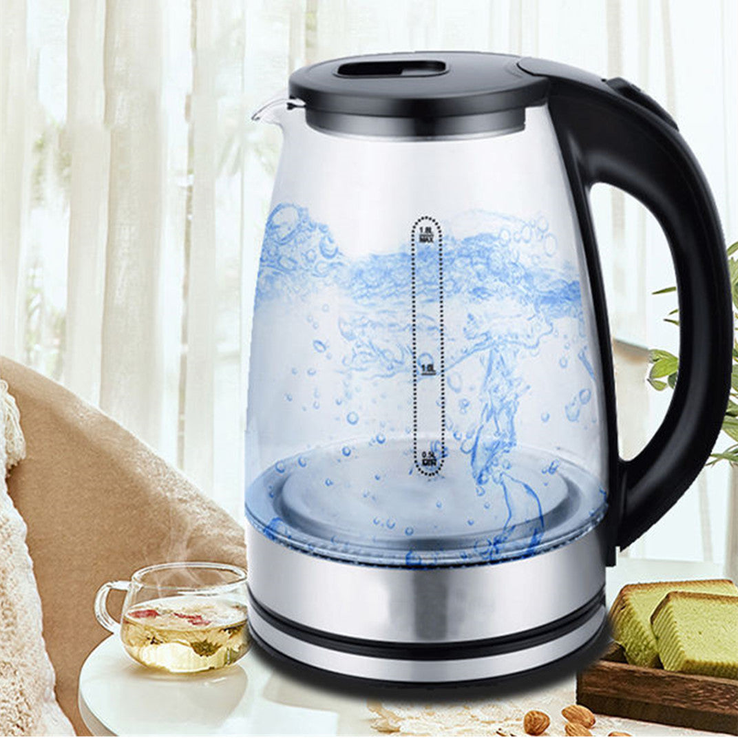 Electric Kettle, Glass and Steel Hot Tea Water Kettle with Blue LED Indicator Light, Tea Kettle with Auto Shut-Off and Boil-Dry Protection, 1.8-Liter