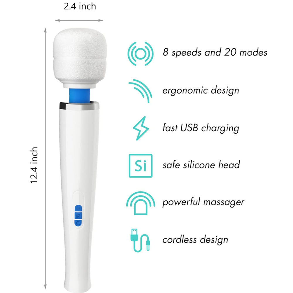 CENTEREL Wand Massager with 8 Speeds 20 Vibration Modes Rechargeable Handheld Cordless Power Massager for Women and Men's Body Neck Back and Shoulders