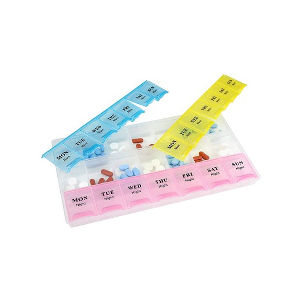 Weekly Pill Organizer, (Pack of 2) 21 Day Pill Planners for Pills Vitamins & Medication, 3 Times-a-Day Medication Reminder Boxes, Easy to Read & Travel Friendly