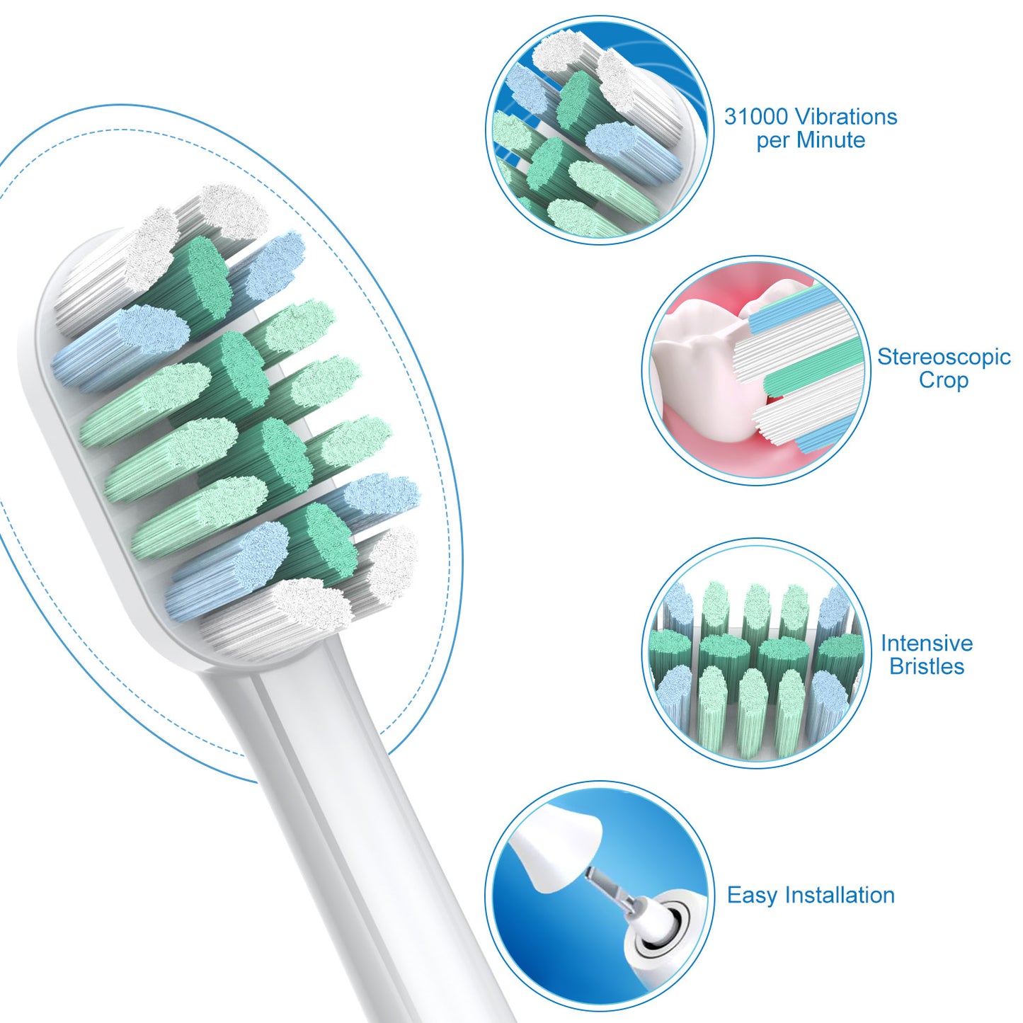 Replacement Toothbrush Heads, 8 Pack Generic Replacement Toothbrush Heads Compatible with All Philips Sonicare Click-on Rechargeable Toothbrush Handles