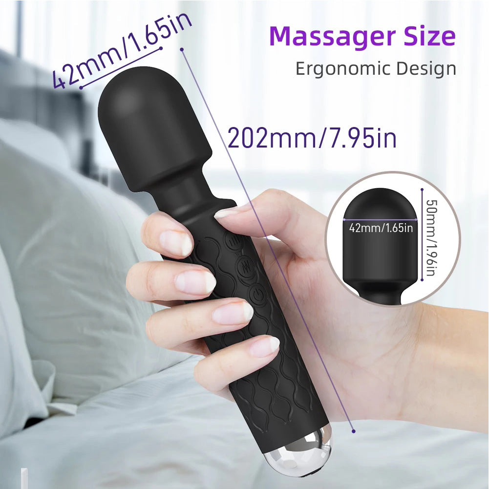 Wand Massager Vibrator with 8 Speeds 20 Vibration Modes, Personal Massager Adult Sex Toys for Women-Black