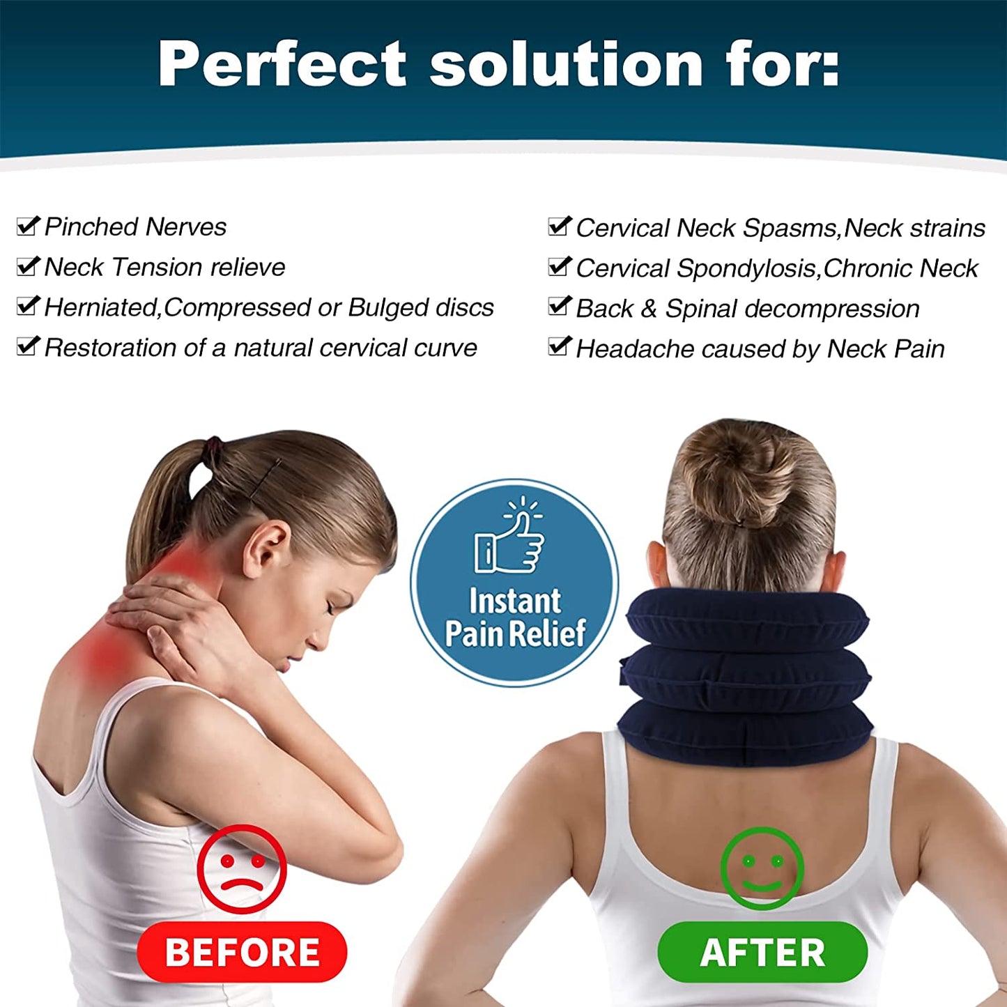 Cervical Neck Traction Device, Portable Neck Stretcher Neck Corrector Cervical Traction Provide Neck Support and Neck Pain Relief, Neck Traction Devices for Home Use Neck Decompression(Blue)