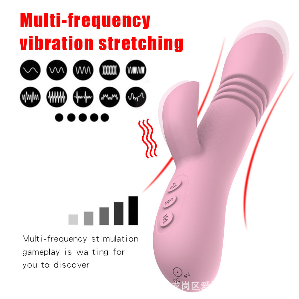 Thrusting Rabbit Vibrator for Women G-Spot Stimulating Sex Toy Centerel Vibrator with 10 Powerful Vibrations and 10 Stretch Modes and Heating