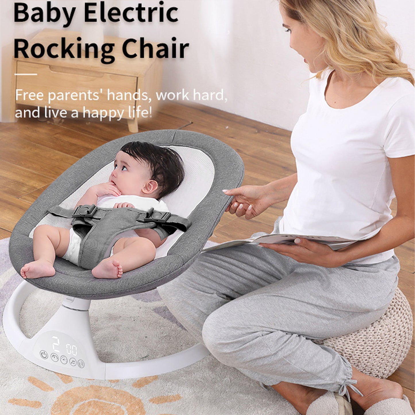 Bluetooth Baby Swing for Infants, Newborn Sleeping Crib and Bouncer, Intelligent Auto-Sensing Swing, 5 Speed, 10 Lullabies, Remote Control