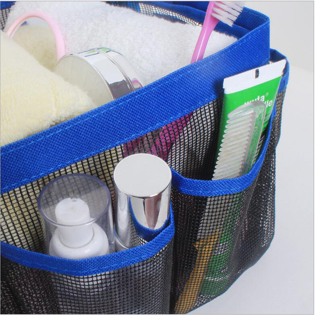 Packable Mesh Shower Caddy, Quick Dry Mesh Shower Bag Bath Organizer for College Dorms, Gym, Camping, and Travel (Blue)