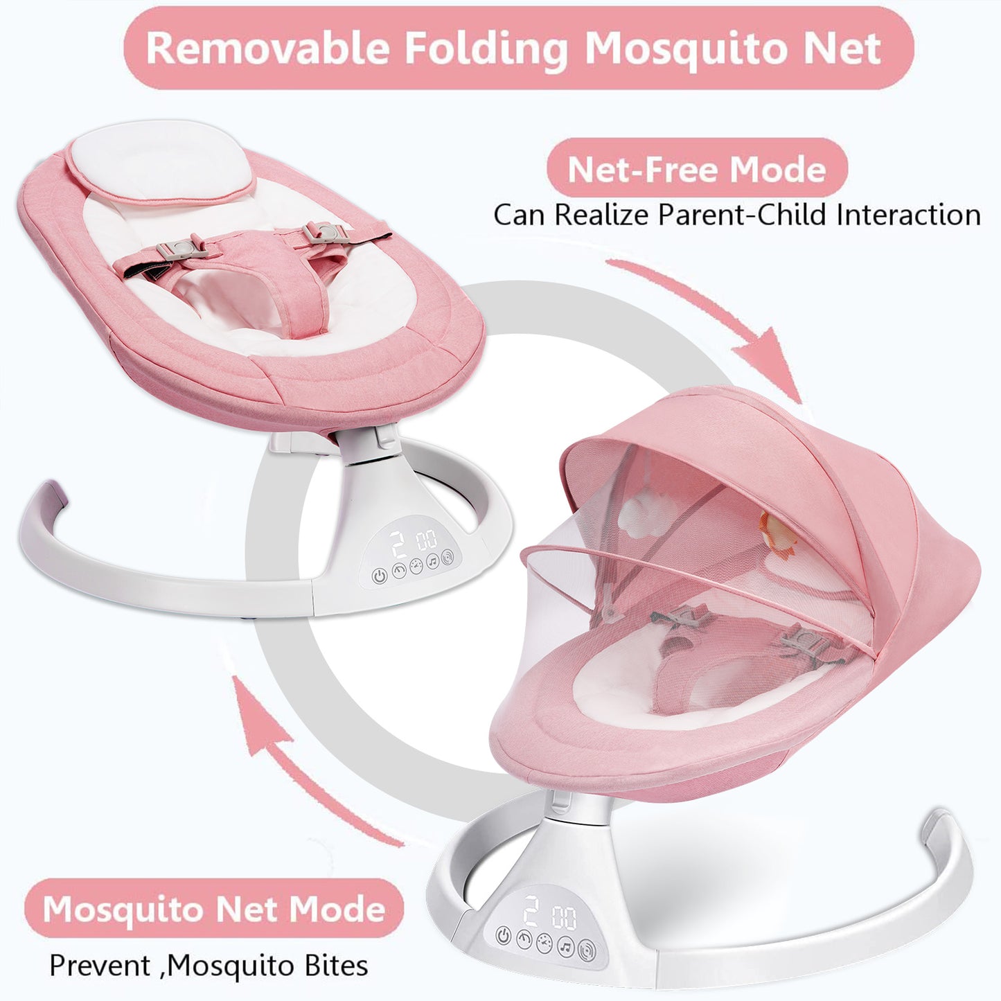 Baby Swing for Infants, Built-in Bluetooth Rocker, Electric Auto Swing Chair with 5 Gears & Time Set & Music, Newborn & up, Pink