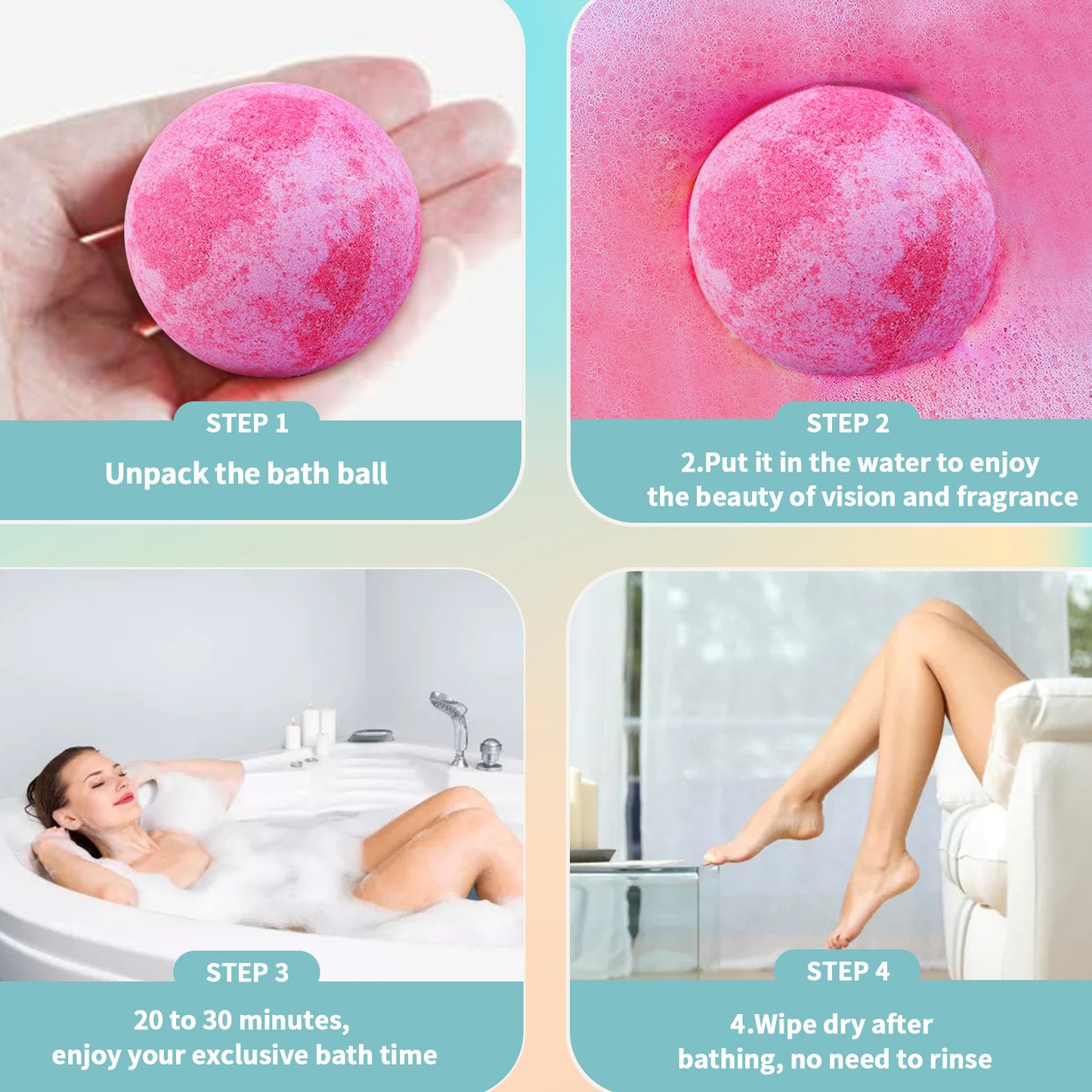 6Pcs Bath Bomb Gift Set, Natural Bath Bombs for Women and Kids, Handmade Bath Bombs for Relaxation and Stress Relief