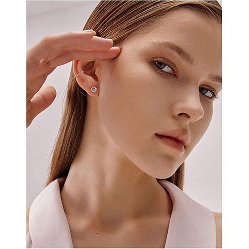 10K Rose Gold Earrings for Women Created White Sapphire Round Stud Earrings Plated for Women (8mm)