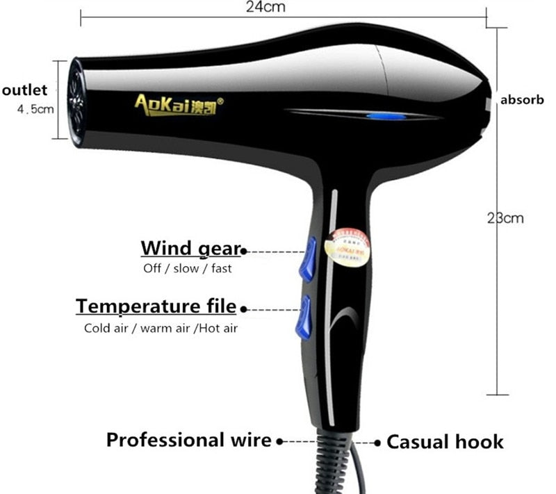 220V Household Hair Dryer High Power 2200W Electric Hair Dryer Hair Dryer Household Salon Hairdressing Blow Cartridge EU Plug