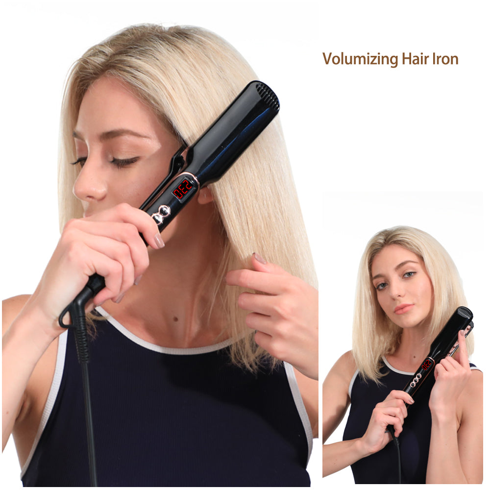 Elecsop Volumizing Hair Iron 2 in 1 Ceramic Tool Increase Hair Volume Straighteners Adjustable Temperature Lasting for All Hair Types Men Women