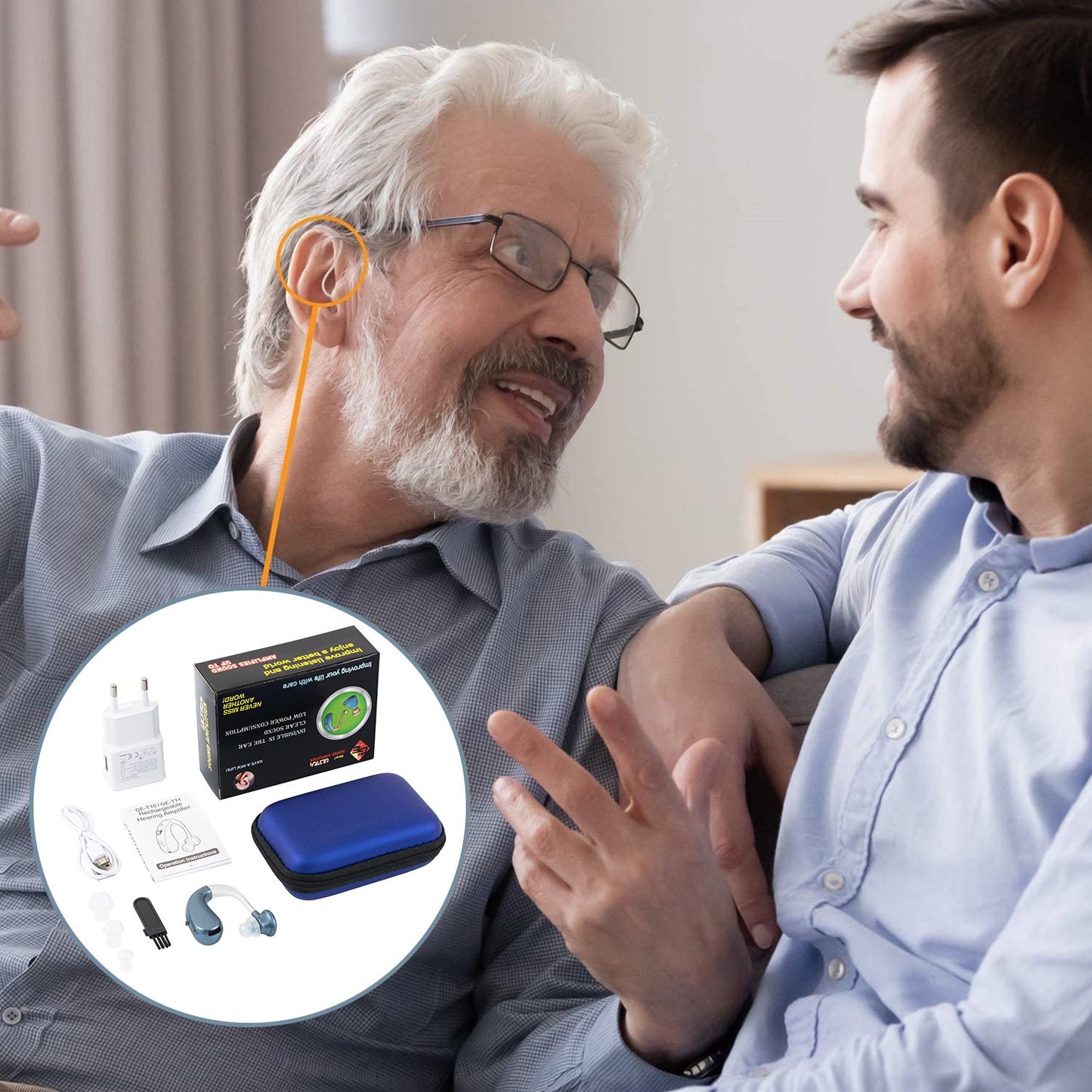 Hearing Amplifiers for Seniors Rechargeable with Noise Cancelling, Ear Hearing Amplifiers with Feedback Cancellation