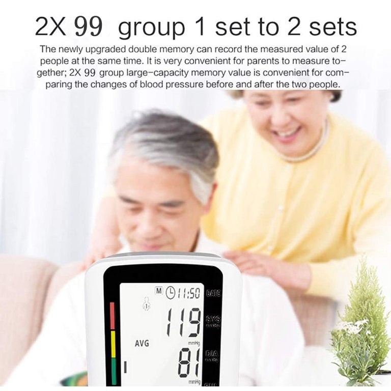 Blood Pressure Monitor, Upper Arm Blood Pressure Monitor, Rechargeable BP Machine with LCD Display, Voice Broadcast and 2 User Recall