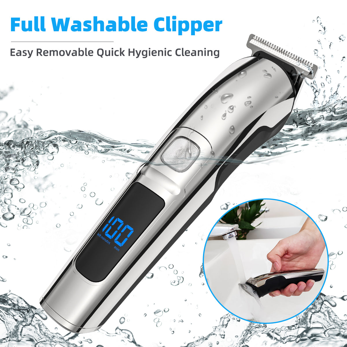 Hair Clipper for Men, 11 in 1 Grooming Kit IPX7 Waterproof Hair Beard Trimmer USB Rechargeable Cordless Haircut W/ 2-Speed Adjustable, Barber Cape, Storage Stand for Face Nose Ear Home Travel Wet/Dry