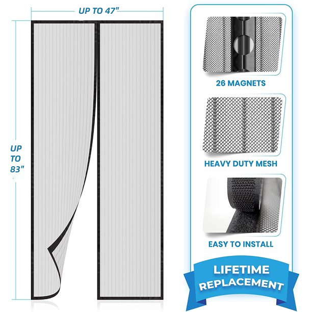 Magnetic Screen Door Mesh, 47" x 83" Door Screen with Magnetic Closure, Magnetic Screen Door Mesh for Sliding Door