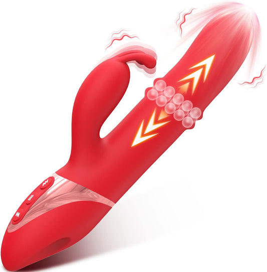 Centerel Rabbit Dildo Vibrator with Moving Ring G-Spot Vibrator Massager, 3 Creep & 3 Vibrating Modes & 3 Rabbit Stimulations , Adult Sex Toys for Women