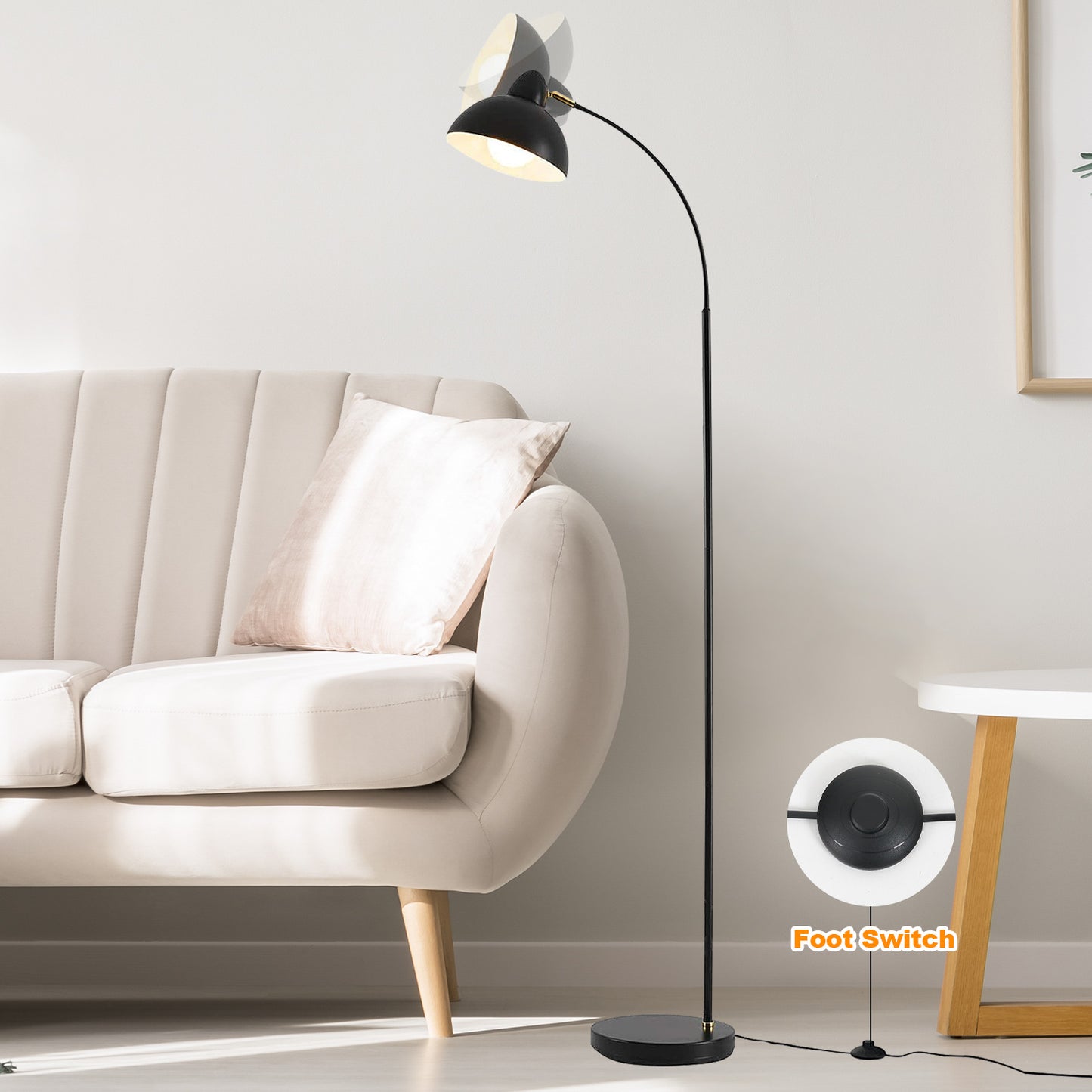 HAPPYLOST Floor Lamp for Living Room, Dimmable Standing Lamp with 2 Color Temperature, Industrial Floor Lamps, Modern Adjustable Gooseneck LED Reading Lamp(Bulbs Included)