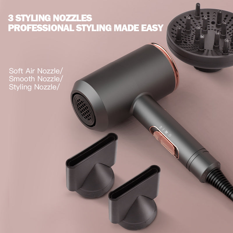 2000W Ionic Hair Dryer, Professional Negative Ion Hair Blow Dryer with Diffuser &2 Nozzles for Curly Hair, Powerful AC Motor, 3 Heating/2 Speed/Cold Settings for Women Men Kids Salon