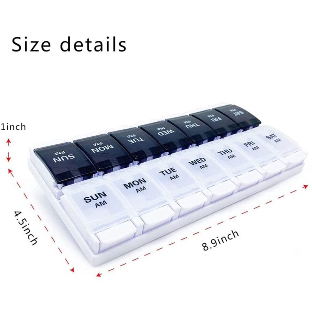 BDUN 7 Day Pill Organizer AM PM 2 Times a Day, Large Capacity Weekly Pill Box Twice Daily, Pill Case 14 Dividers BPA-Free Medicine Organizer with Easy Push Button