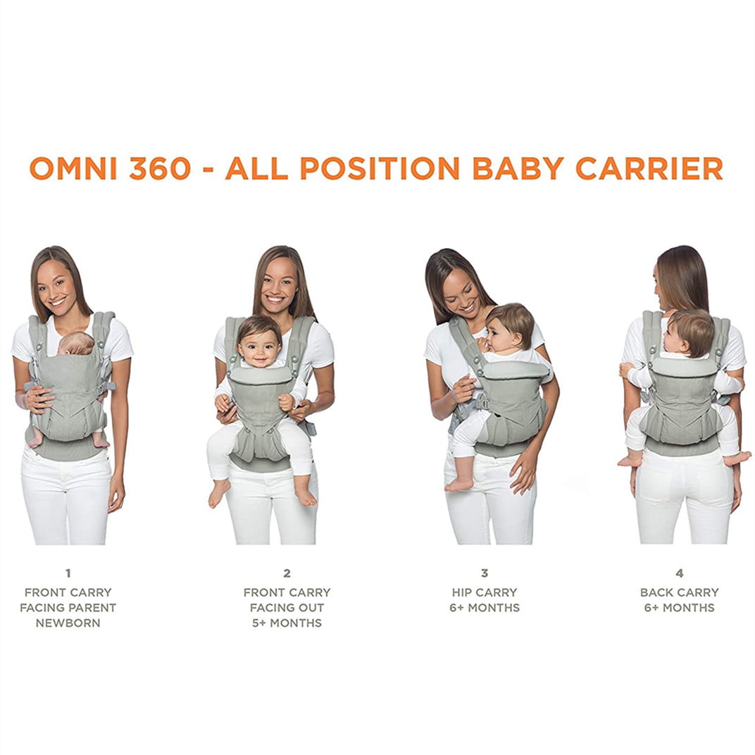 YADALA Omni 360 All-Position Baby Carrier for Newborn to Toddler with Lumbar Support (7-45 Pounds), Pearl Grey